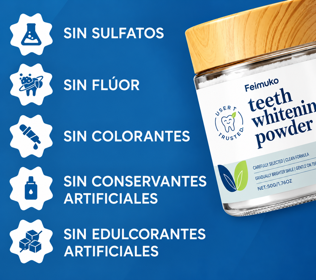 Sin sulfatos, sin flúor, sin colorantes, sin conservantes ni edulcorantes artificiales