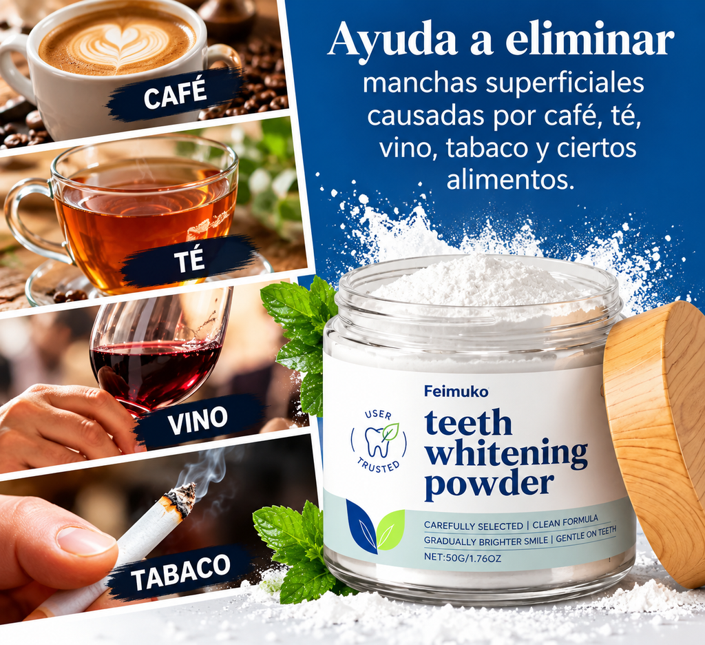 Ayuda a eliminar manchas superficiales causadas por café, té, vino y tabaco